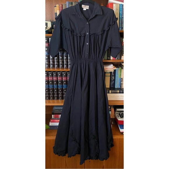 Vintage Dresses Vintage Black Ruffle Cottagecore Western Button Down Dress Poshmark